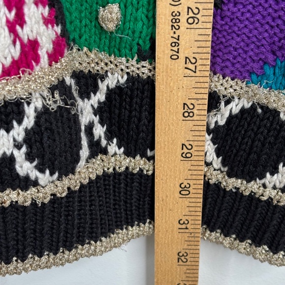 VTG 90s Chaus Ugly Christmas Sweater M 3D Metallic Bobble Patchwork Granny 80s - Picture 8 of 11